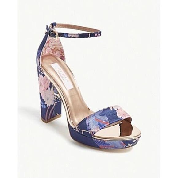 TED BAKER Navy Chinoiserie Junaaa Jacquard Platform Sandals - Sz 38 / 7.5 - Picture 16 of 16